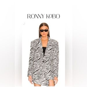Ronny Kobo Free People Bryson Jacket, Faux Leather Zebra Print Oversized Blazer